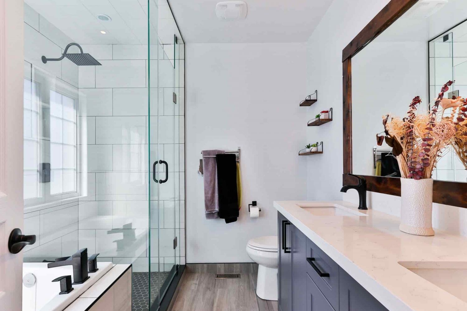 bathroom mirror and shower screen